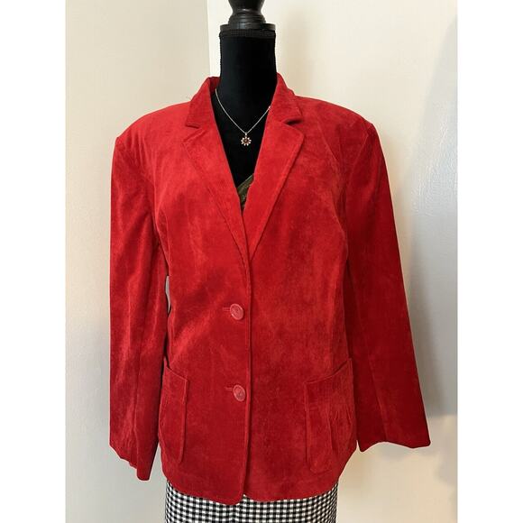 Red Corduroy Blazer Womens Sz 22 Plus Size Jacket Career Wear Trending Holiday - Picture 2 of 14